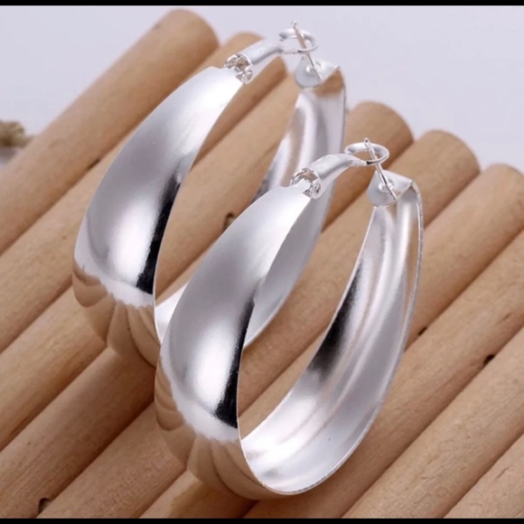 Jewelry - Sterling Silver Surface Hoop Earrings 2”